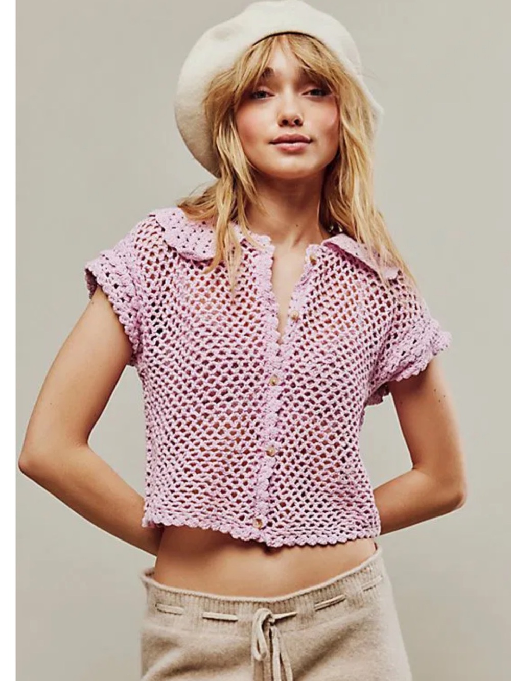 Free People Lily crochet top, pink, size S